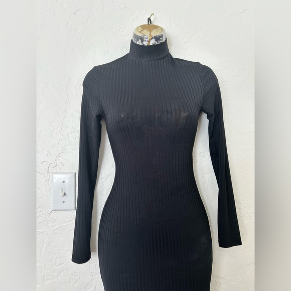 High neck black ribbed midi-dress size 2 BNWOT - Picture 5 of 7
